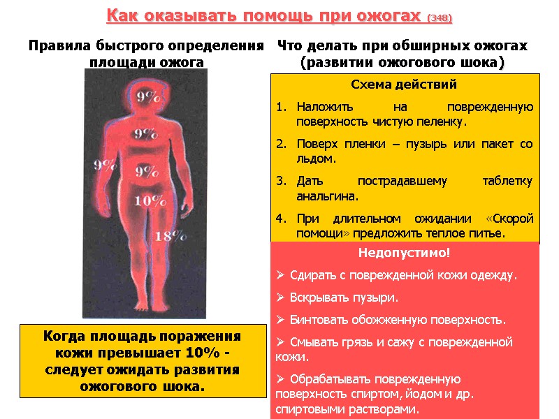 Как оказывать помощь при ожогах (348) Правила быстрого определения площади ожога  Что делать